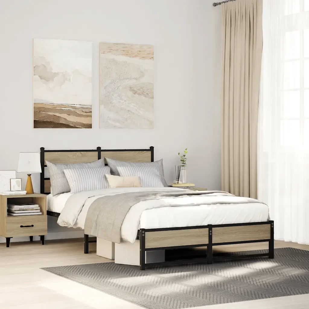 Letto matrimoniale | Letto per adulti | Giroletto senza Materaso in Metallo Rovere Sonoma 120x190 cm - Image 2