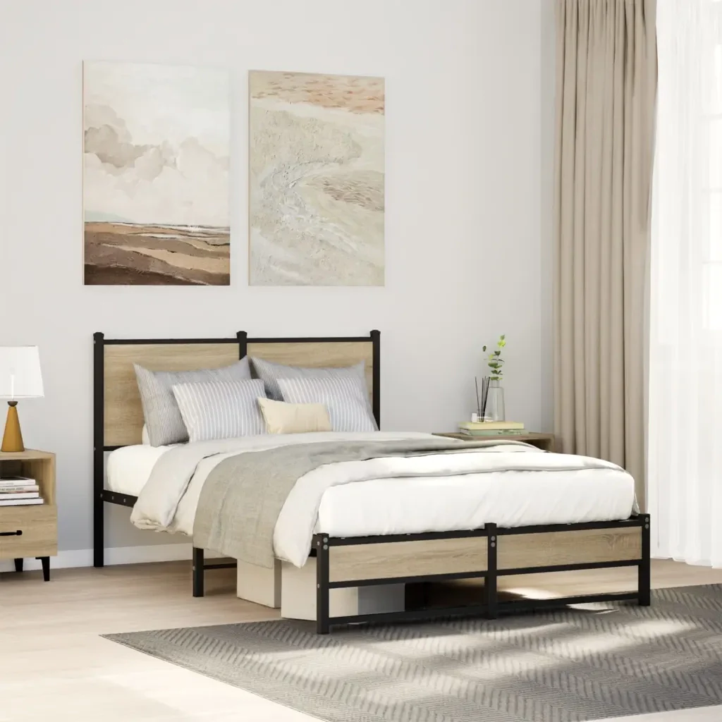 Letto matrimoniale | Letto per adulti | Giroletto senza Materaso in Metallo Rovere Sonoma 120x190 cm - Image 2