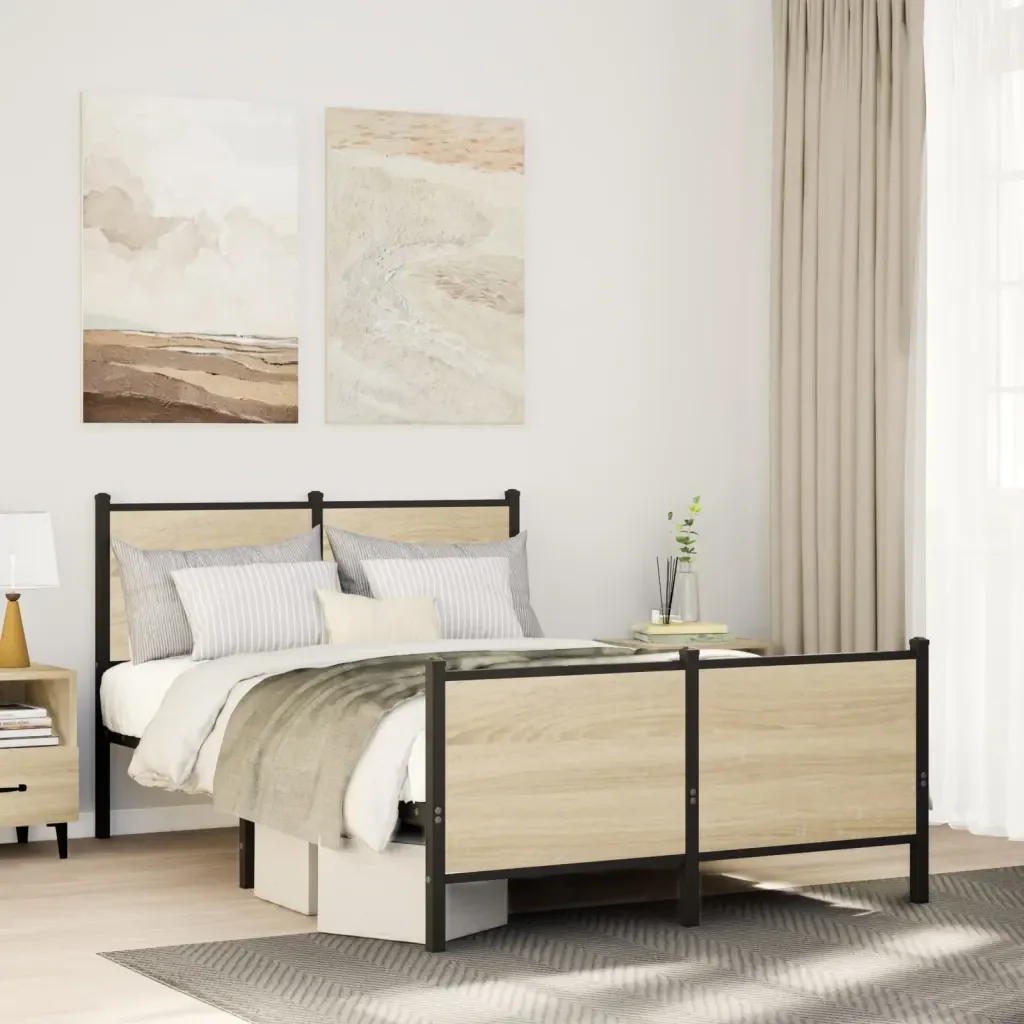 Letto matrimoniale | Letto per adulti | Giroletto senza Materaso in Metallo Rovere Sonoma 120x200 cm - Image 2