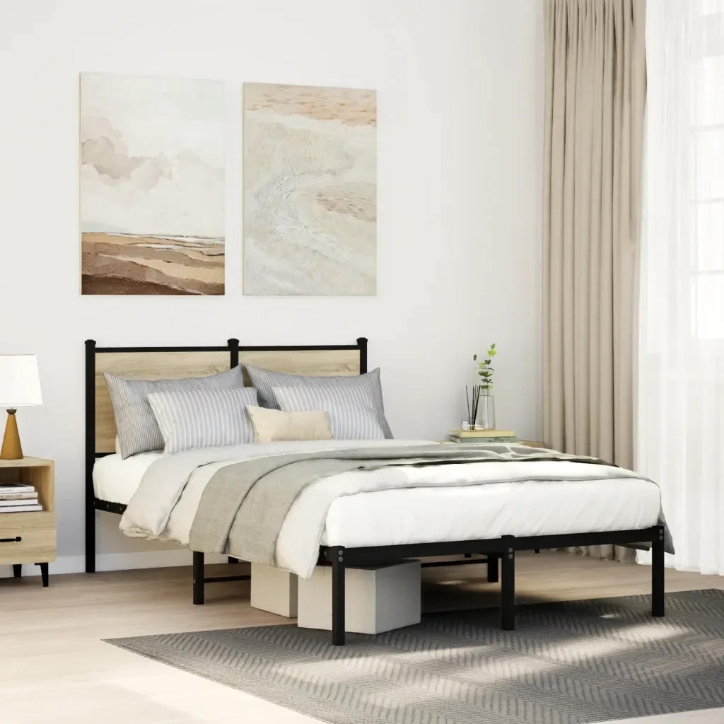 Letto matrimoniale | Letto per adulti | Giroletto senza Materaso in Metallo Rovere Sonoma 120x200 cm - Image 2