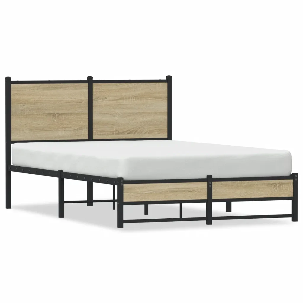 Letto matrimoniale | Letto per adulti | Giroletto senza Materaso in Metallo Rovere Sonoma 120x200 cm