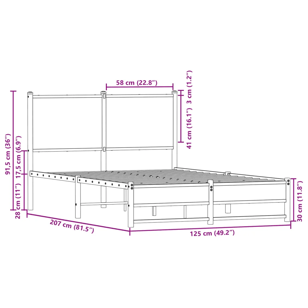 Letto matrimoniale | Letto per adulti | Giroletto senza Materaso in Metallo Rovere Sonoma 120x200 cm - Image 10