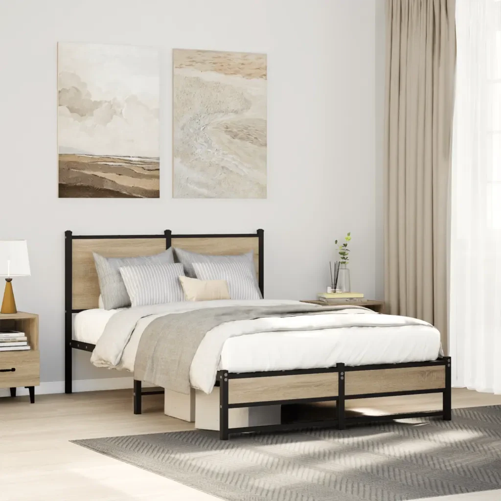 Letto matrimoniale | Letto per adulti | Giroletto senza Materaso in Metallo Rovere Sonoma 120x200 cm - Image 2