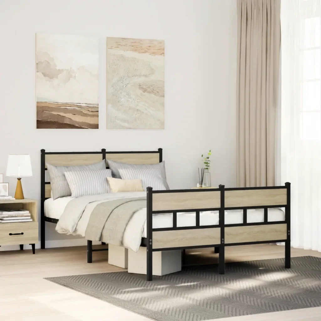 Letto matrimoniale | Letto per adulti | Giroletto senza Materaso in Metallo Rovere Sonoma 120x200 cm - Image 2