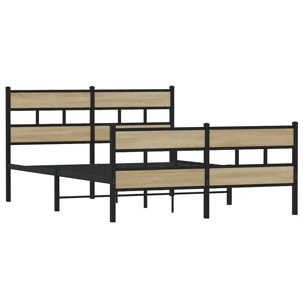 Letto matrimoniale | Letto per adulti | Giroletto senza Materaso in Metallo Rovere Sonoma 135x190 cm - Image 4