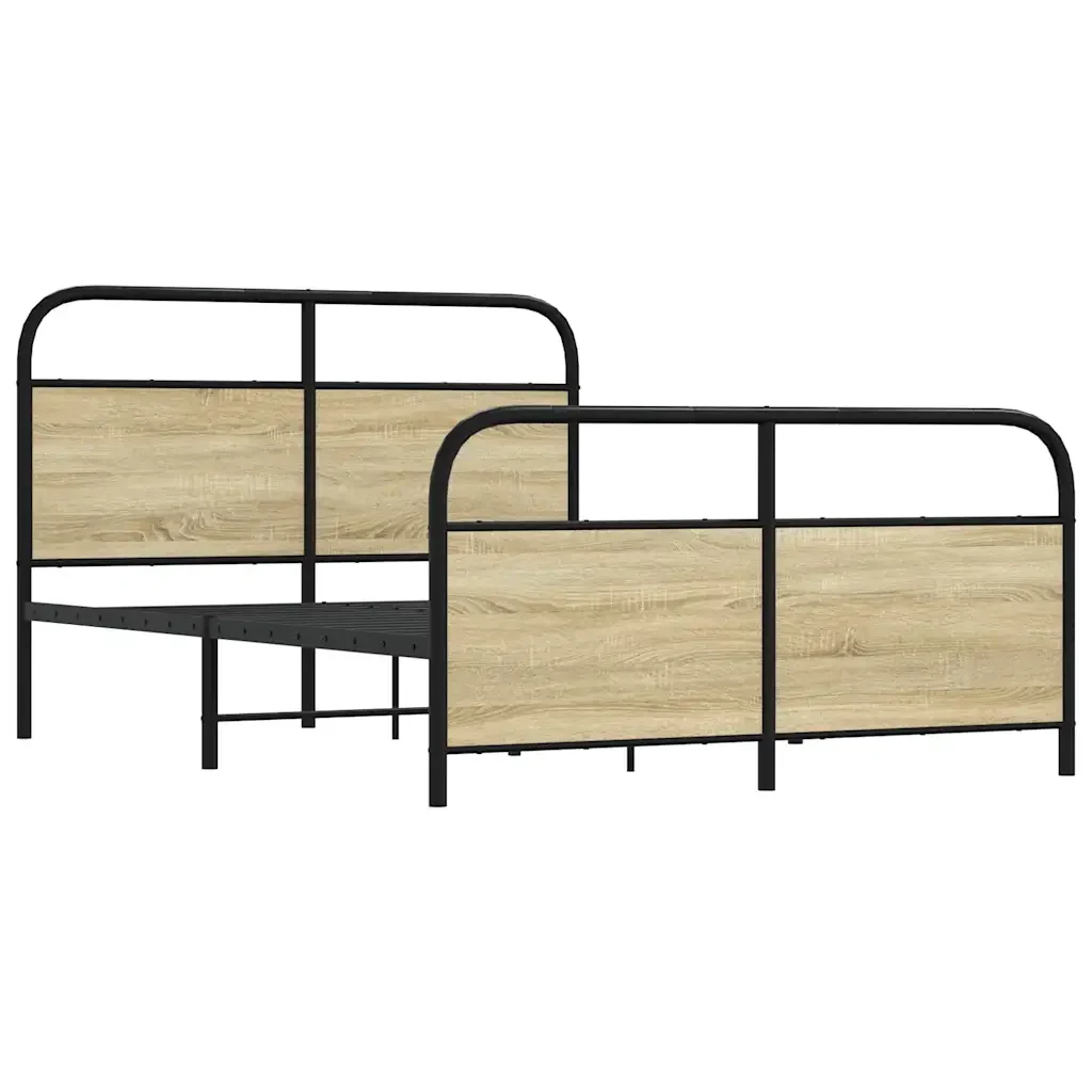 Letto matrimoniale | Letto per adulti | Giroletto senza Materaso in Metallo Rovere Sonoma 137x190 cm - Image 3