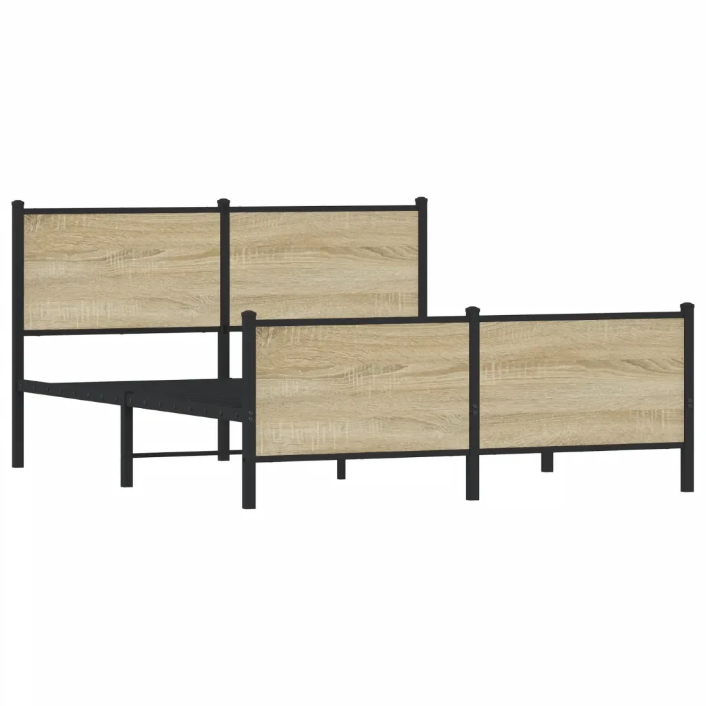 Letto matrimoniale | Letto per adulti | Giroletto senza Materaso in Metallo Rovere Sonoma 137x190 cm - Image 4