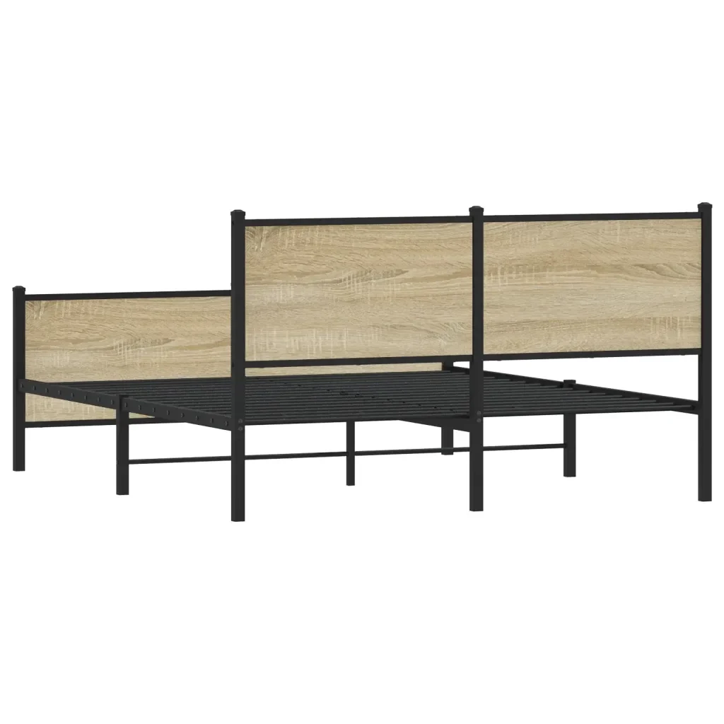 Letto matrimoniale | Letto per adulti | Giroletto senza Materaso in Metallo Rovere Sonoma 137x190 cm - Image 7
