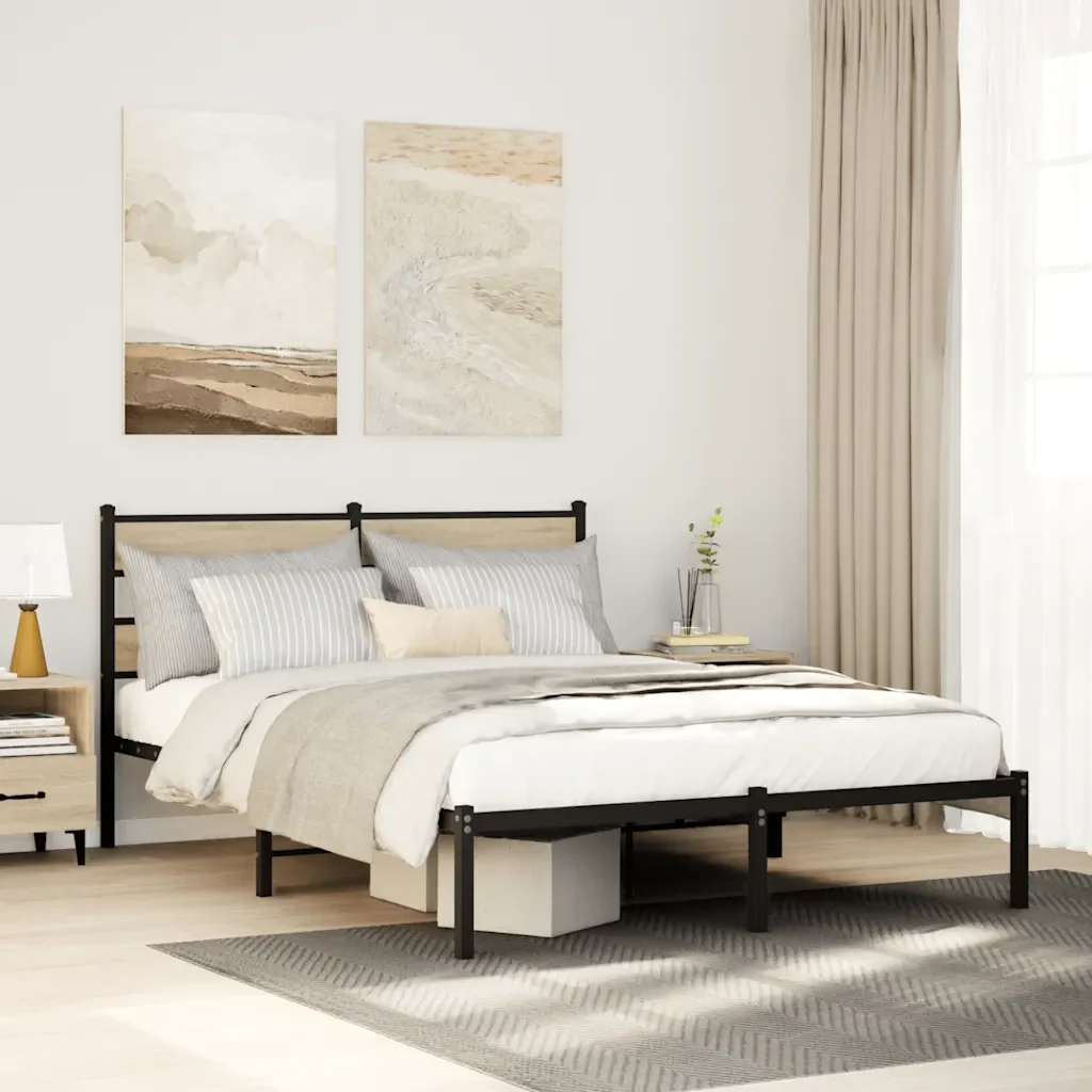 Letto matrimoniale | Letto per adulti | Giroletto senza Materaso in Metallo Rovere Sonoma 140x190 cm - Image 2