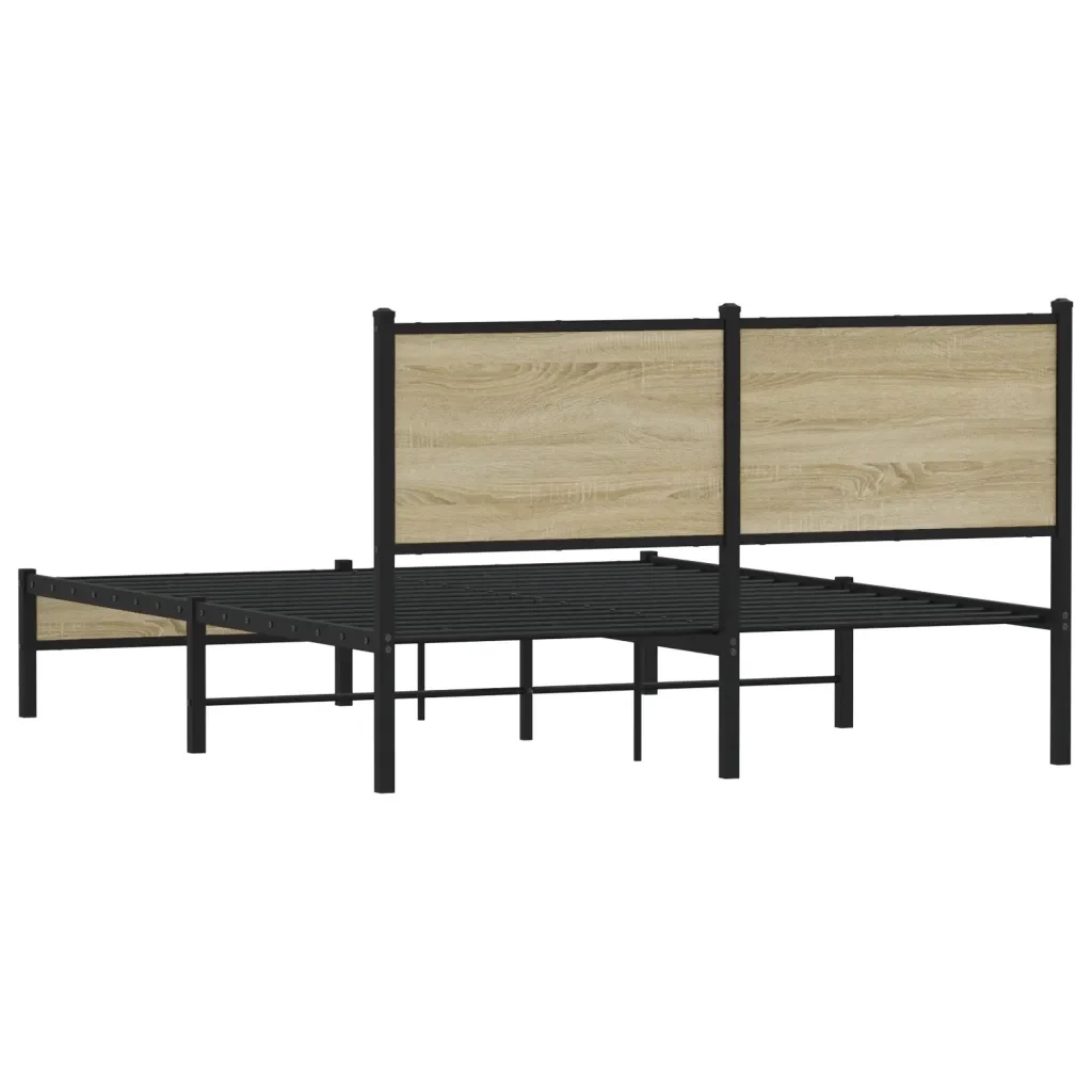 Letto matrimoniale | Letto per adulti | Giroletto senza Materaso in Metallo Rovere Sonoma 140x190 cm - Image 7