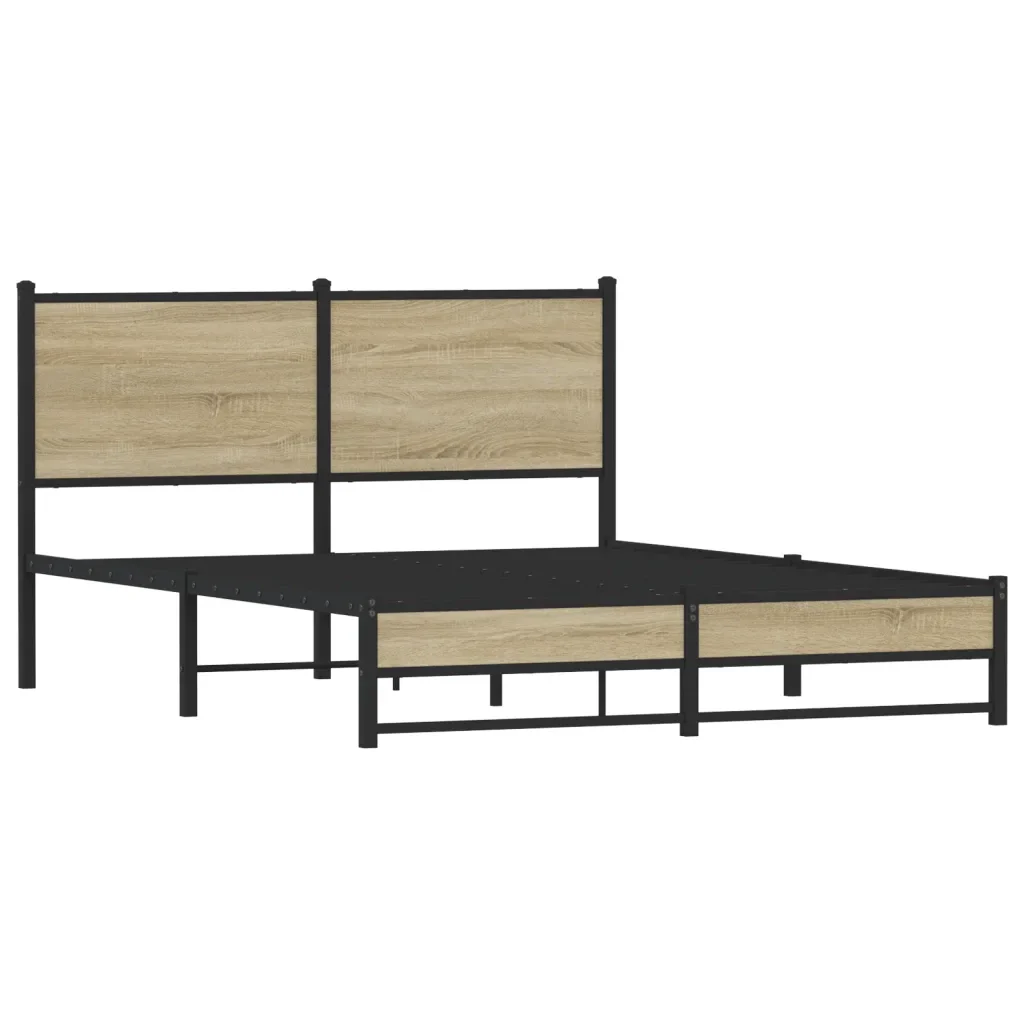 Letto matrimoniale | Letto per adulti | Giroletto senza Materaso in Metallo Rovere Sonoma 140x190 cm - Image 3