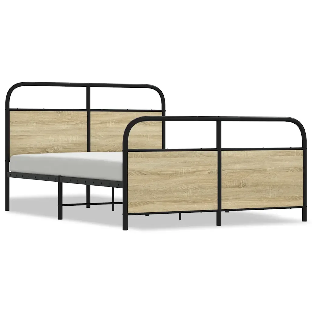 Letto matrimoniale | Letto per adulti | Giroletto senza Materaso in Metallo Rovere Sonoma 140x200 cm
