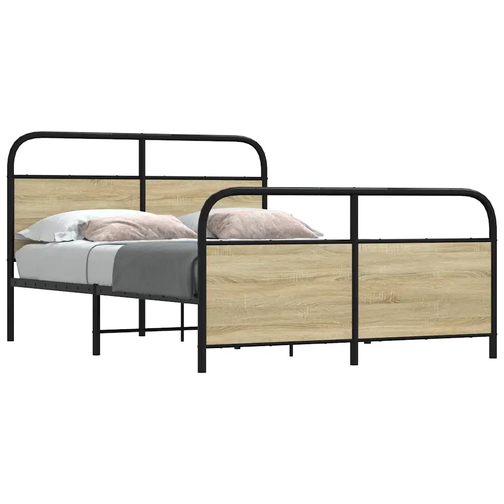Letto matrimoniale | Letto per adulti | Giroletto senza Materaso in Metallo Rovere Sonoma 140x200 cm - Image 2