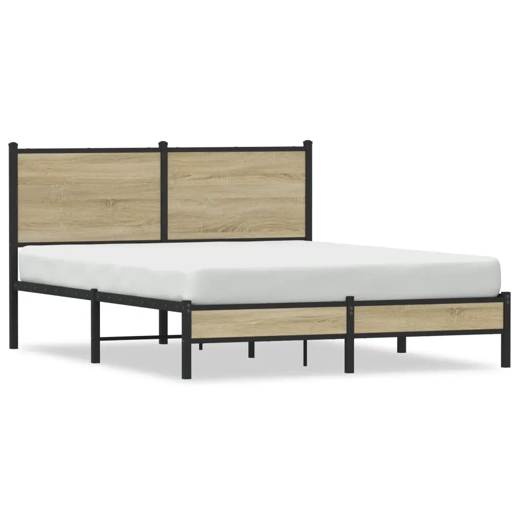 Letto matrimoniale | Letto per adulti | Giroletto senza Materaso in Metallo Rovere Sonoma 140x200 cm