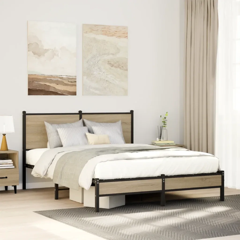 Letto matrimoniale | Letto per adulti | Giroletto senza Materaso in Metallo Rovere Sonoma 140x200 cm - Image 2
