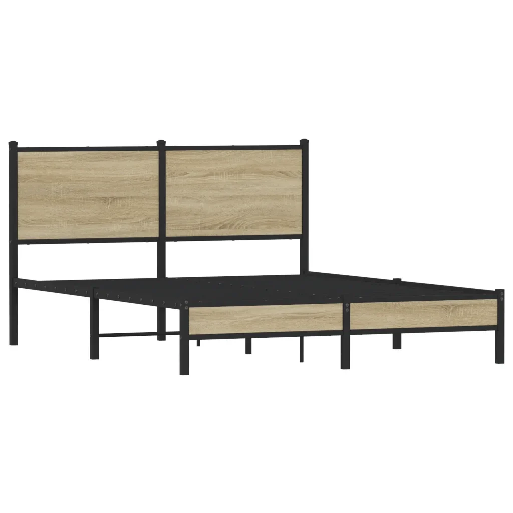 Letto matrimoniale | Letto per adulti | Giroletto senza Materaso in Metallo Rovere Sonoma 140x200 cm - Image 4
