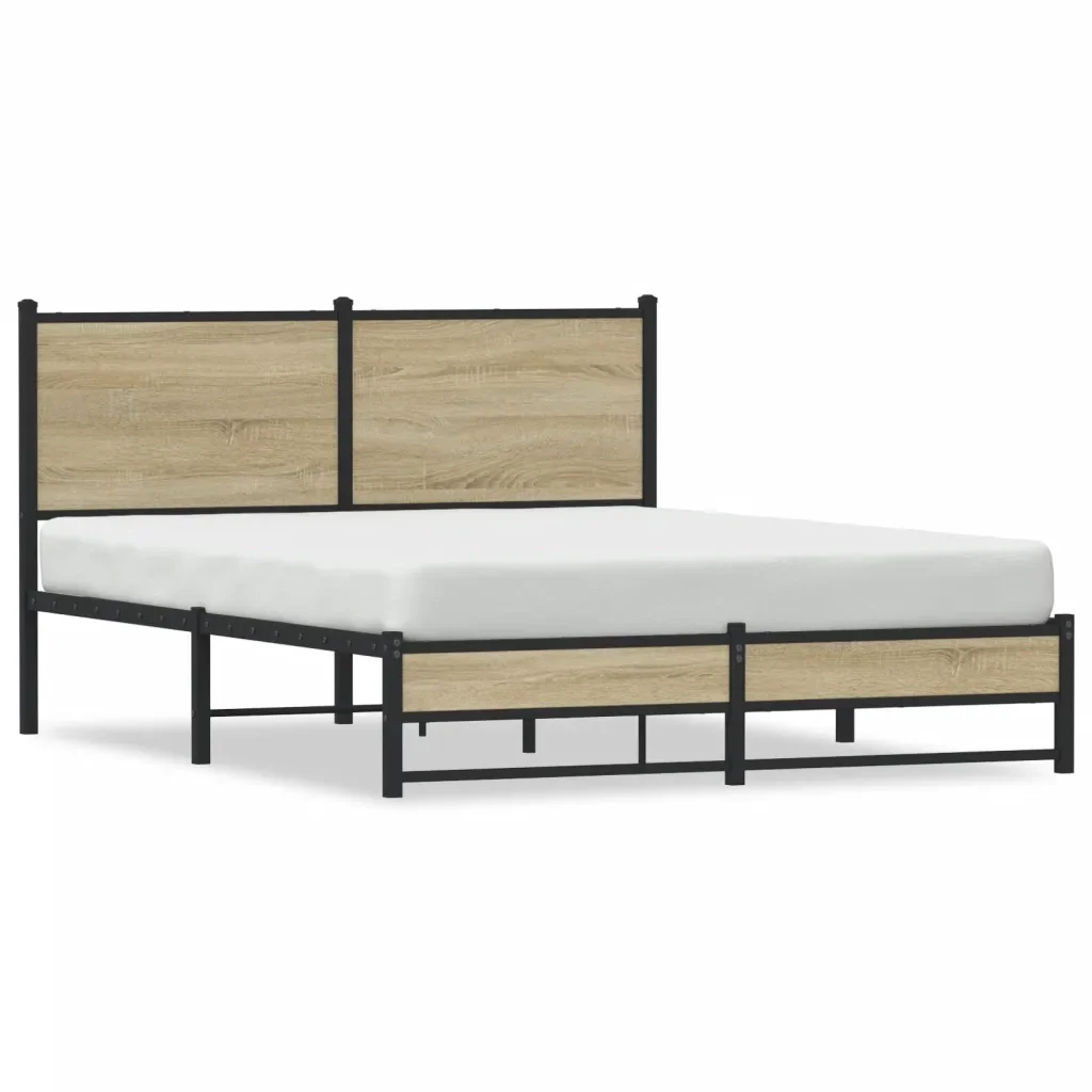 Letto matrimoniale | Letto per adulti | Giroletto senza Materaso in Metallo Rovere Sonoma 140x200 cm