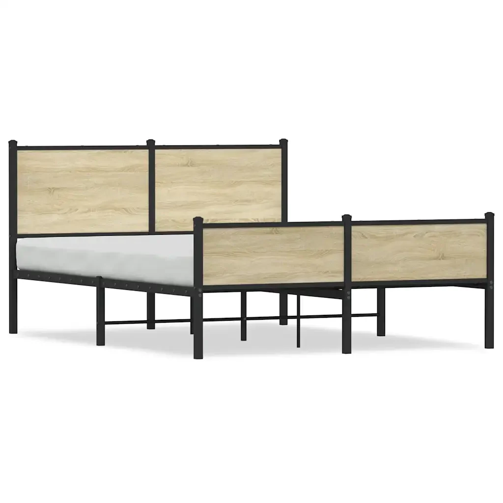 Letto matrimoniale | Letto per adulti | Giroletto senza Materaso in Metallo Rovere Sonoma 140x200 cm