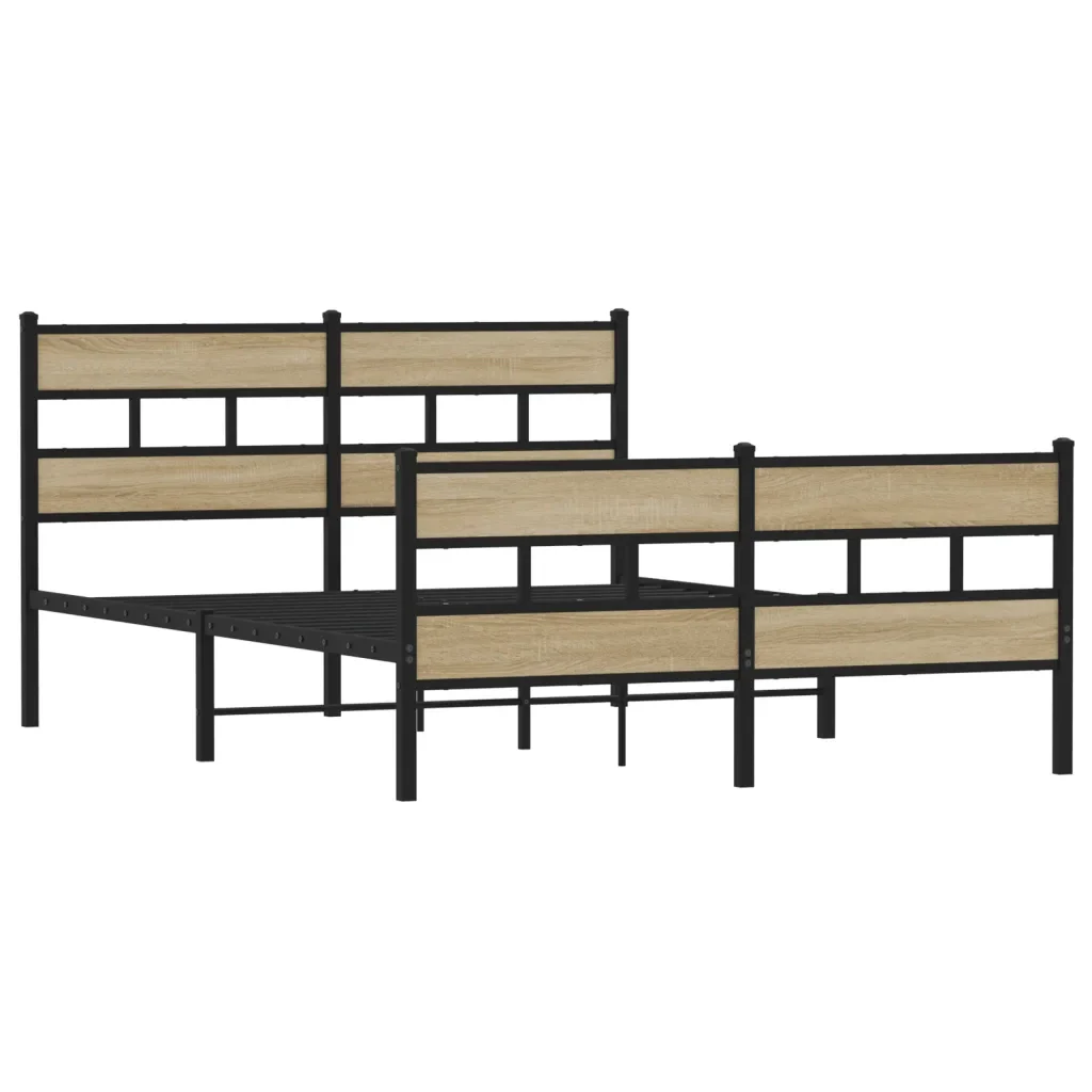 Letto matrimoniale | Letto per adulti | Giroletto senza Materaso in Metallo Rovere Sonoma 140x200 cm - Image 3