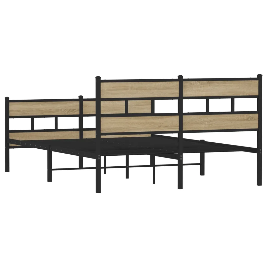 Letto matrimoniale | Letto per adulti | Giroletto senza Materaso in Metallo Rovere Sonoma 140x200 cm - Image 6