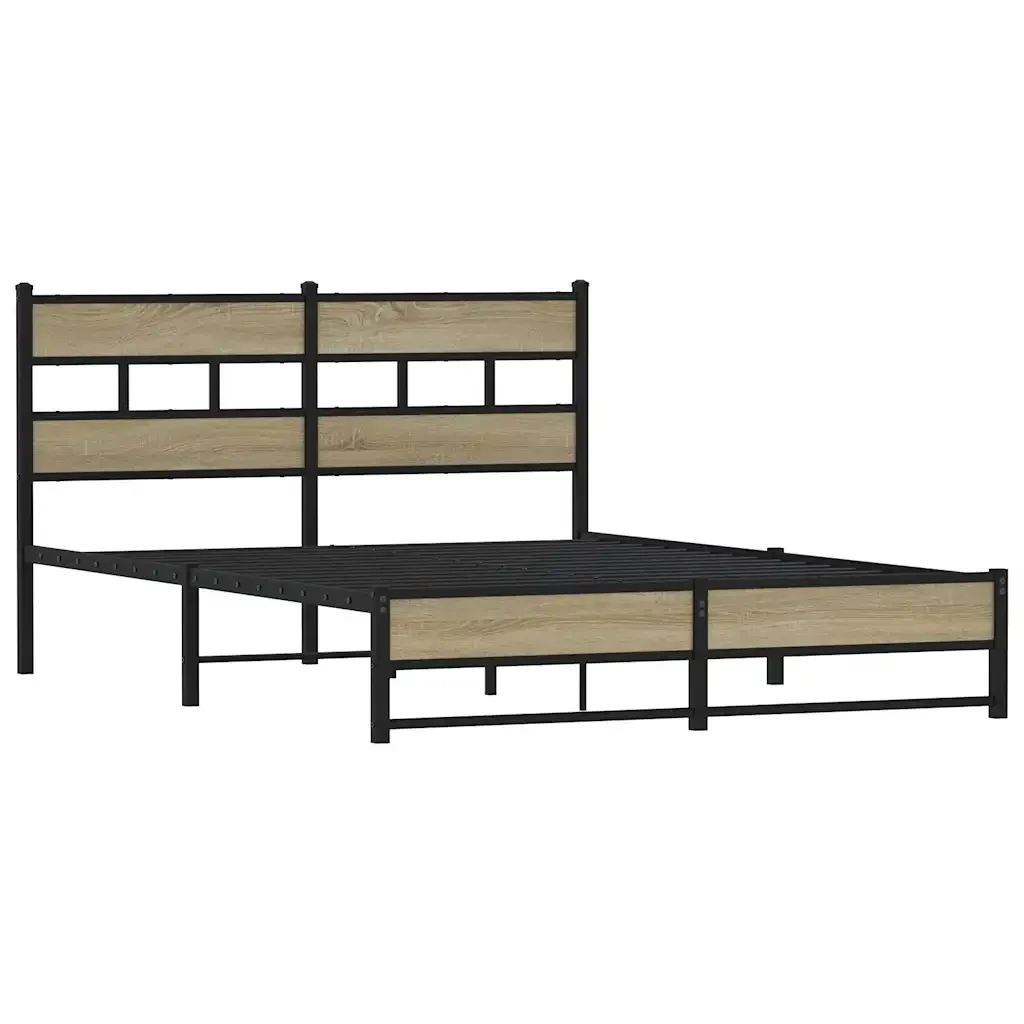 Letto matrimoniale | Letto per adulti | Giroletto senza Materaso in Metallo Rovere Sonoma 140x200 cm - Image 3