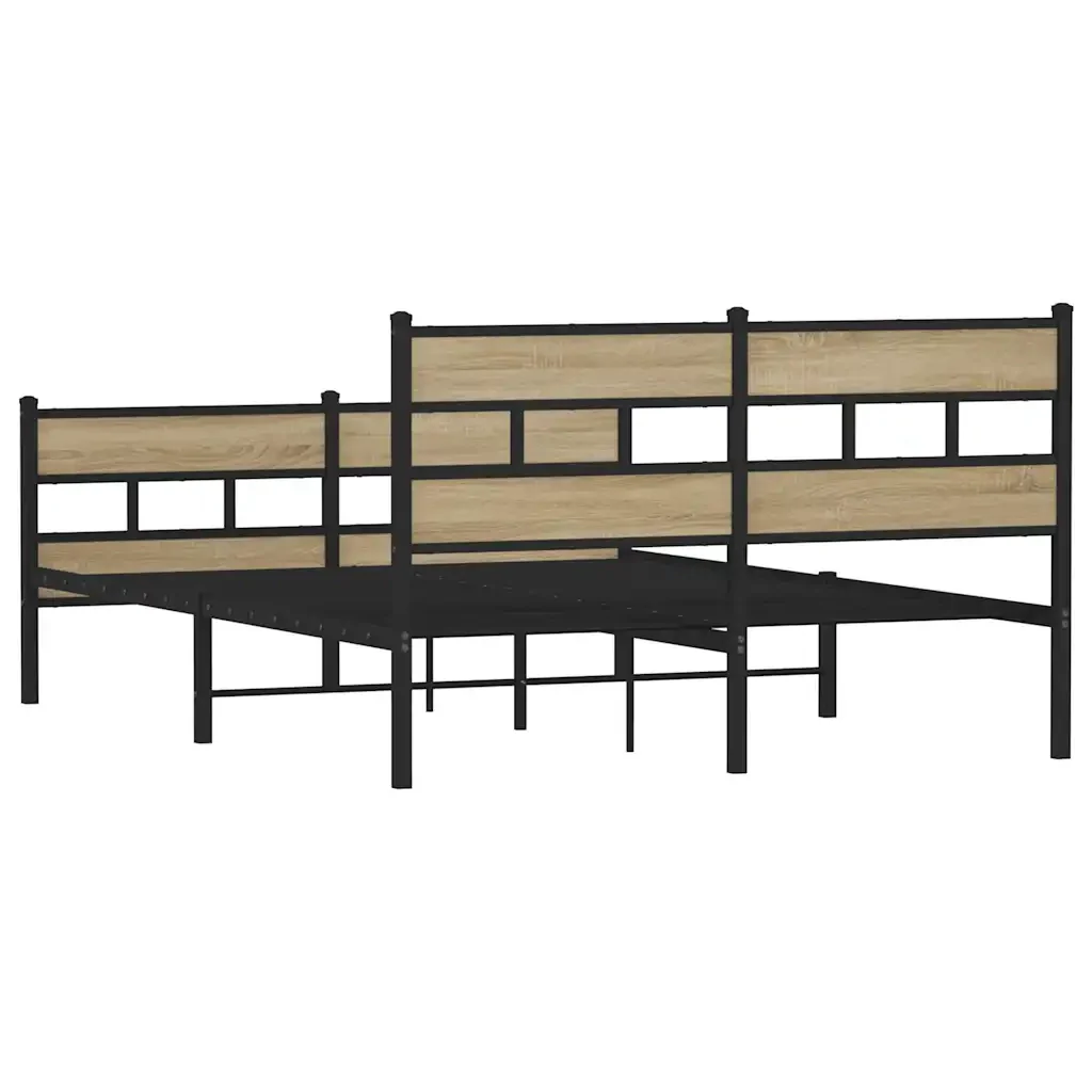 Letto matrimoniale | Letto per adulti | Giroletto senza Materaso in Metallo Rovere Sonoma 150x200 cm - Image 6