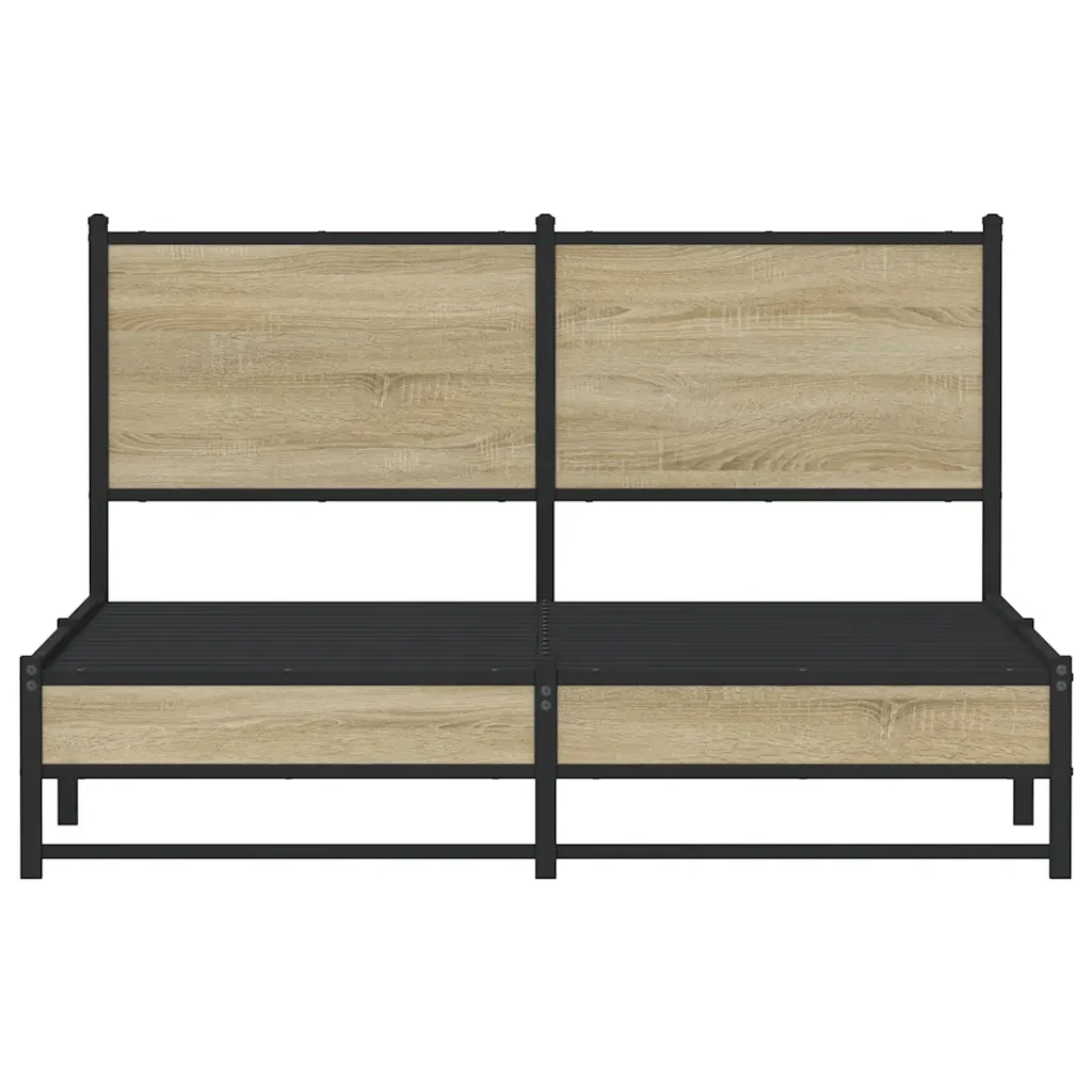 Letto matrimoniale | Letto per adulti | Giroletto senza Materaso in Metallo Rovere Sonoma 150x200 cm - Image 5