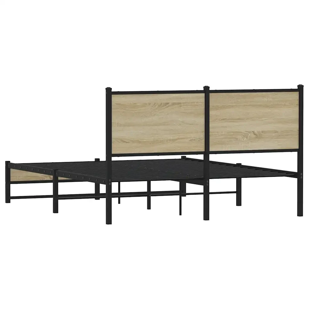 Letto matrimoniale | Letto per adulti | Giroletto senza Materaso in Metallo Rovere Sonoma 150x200 cm - Image 7