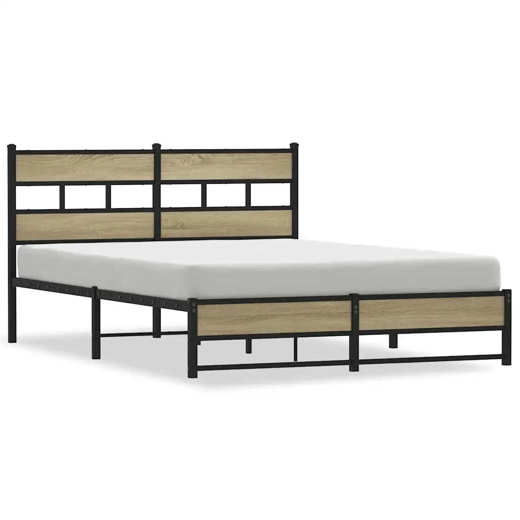 Letto matrimoniale | Letto per adulti | Giroletto senza Materaso in Metallo Rovere Sonoma 150x200 cm