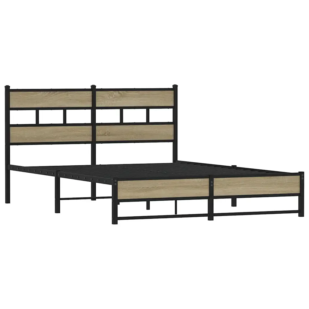 Letto matrimoniale | Letto per adulti | Giroletto senza Materaso in Metallo Rovere Sonoma 150x200 cm - Image 4