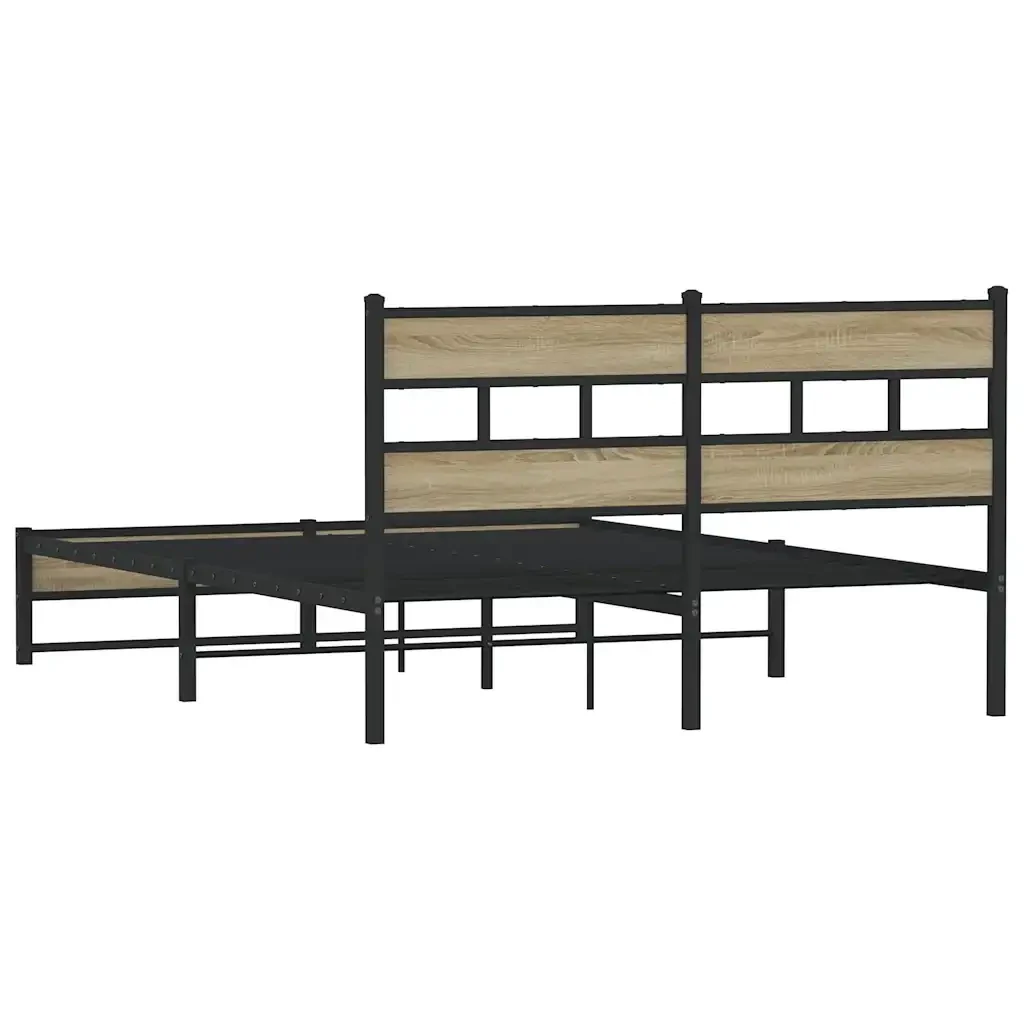 Letto matrimoniale | Letto per adulti | Giroletto senza Materaso in Metallo Rovere Sonoma 150x200 cm - Image 6