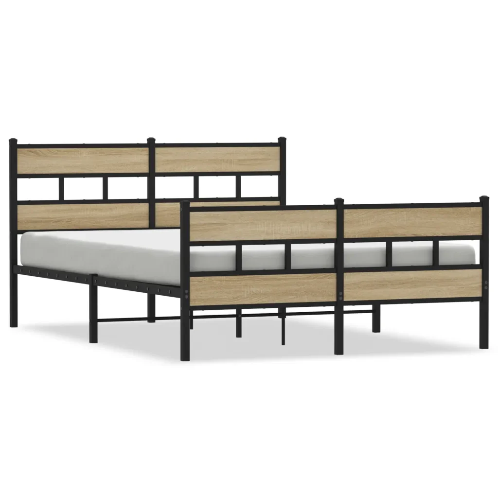 Letto matrimoniale | Letto per adulti | Giroletto senza Materaso in Metallo Rovere Sonoma 160x200 cm
