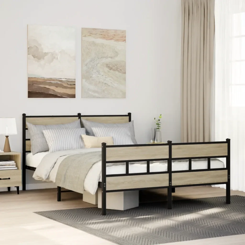 Letto matrimoniale | Letto per adulti | Giroletto senza Materaso in Metallo Rovere Sonoma 160x200 cm - Image 2