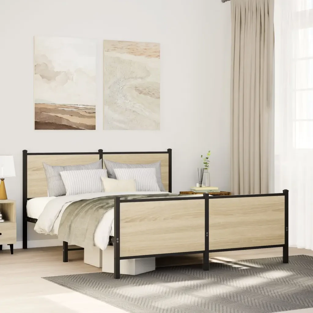 Letto matrimoniale | Letto per adulti | Giroletto senza Materaso in Metallo Rovere Sonoma 160x200 cm - Image 2