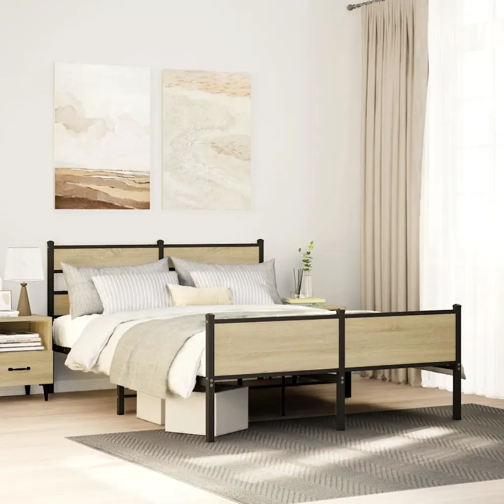 Letto matrimoniale | Letto per adulti | Giroletto senza Materaso in Metallo Rovere Sonoma 160x200 cm - Image 2