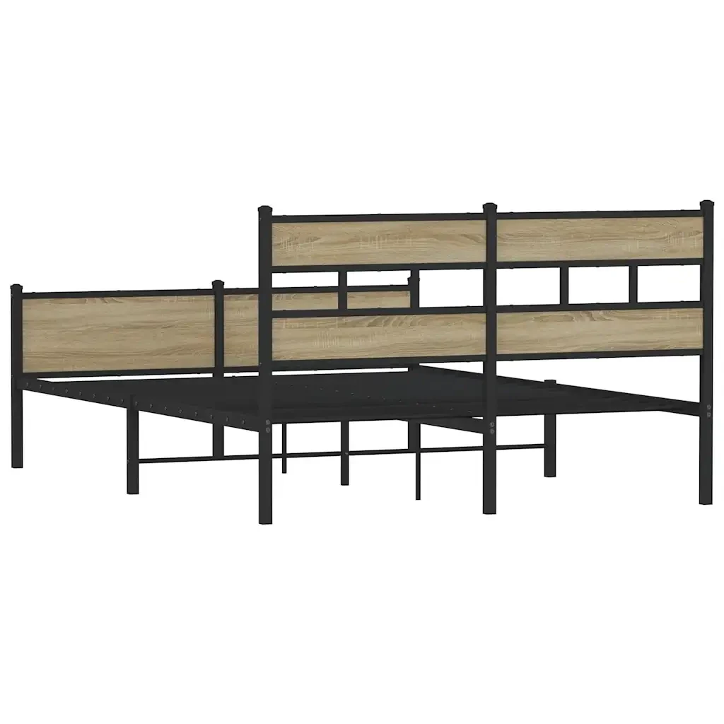 Letto matrimoniale | Letto per adulti | Giroletto senza Materaso in Metallo Rovere Sonoma 160x200 cm - Image 6