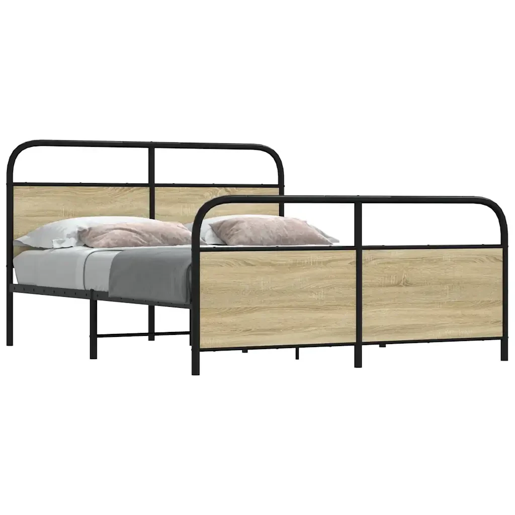 Letto matrimoniale | Letto per adulti | Giroletto senza Materaso in Metallo Rovere Sonoma 160x200 cm - Image 2