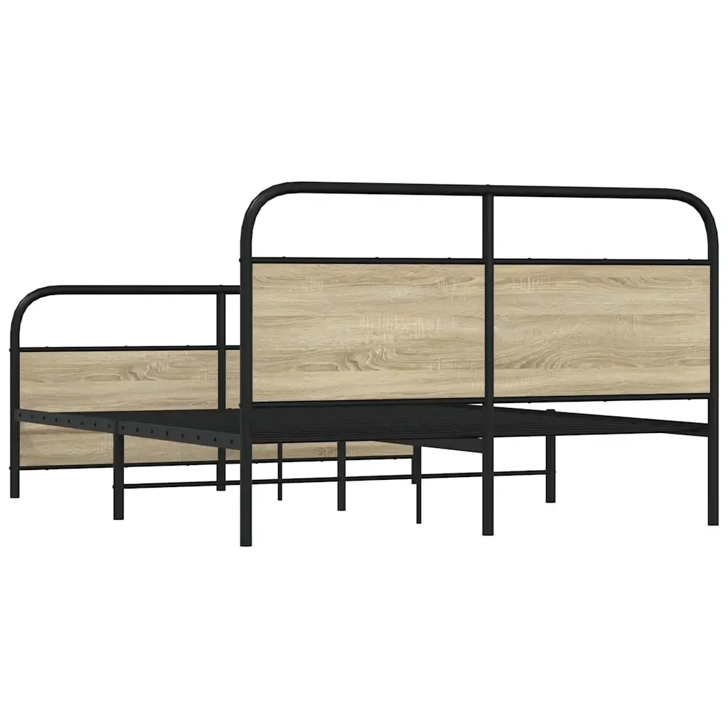 Letto matrimoniale | Letto per adulti | Giroletto senza Materaso in Metallo Rovere Sonoma 160x200 cm - Image 6