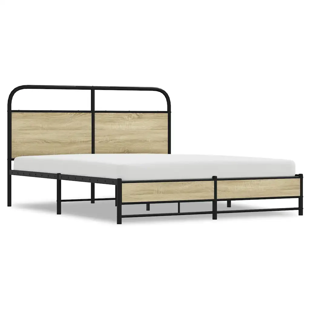 Letto matrimoniale | Letto per adulti | Giroletto senza Materaso in Metallo Rovere Sonoma 160x200 cm