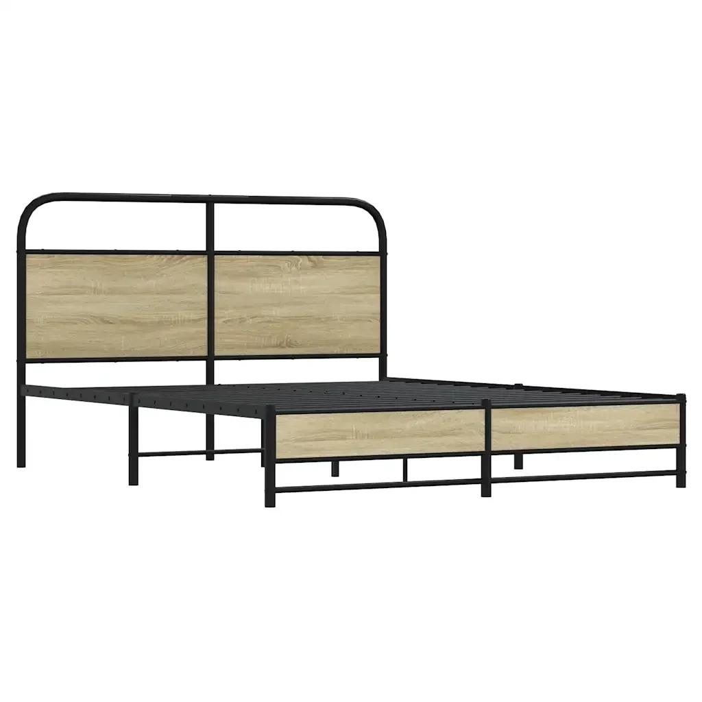 Letto matrimoniale | Letto per adulti | Giroletto senza Materaso in Metallo Rovere Sonoma 160x200 cm - Image 4