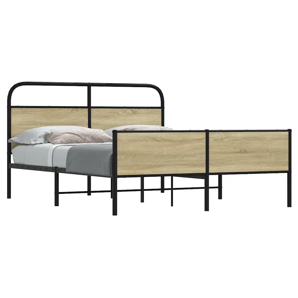 Letto matrimoniale | Letto per adulti | Giroletto senza Materaso in Metallo Rovere Sonoma 160x200 cm - Image 2