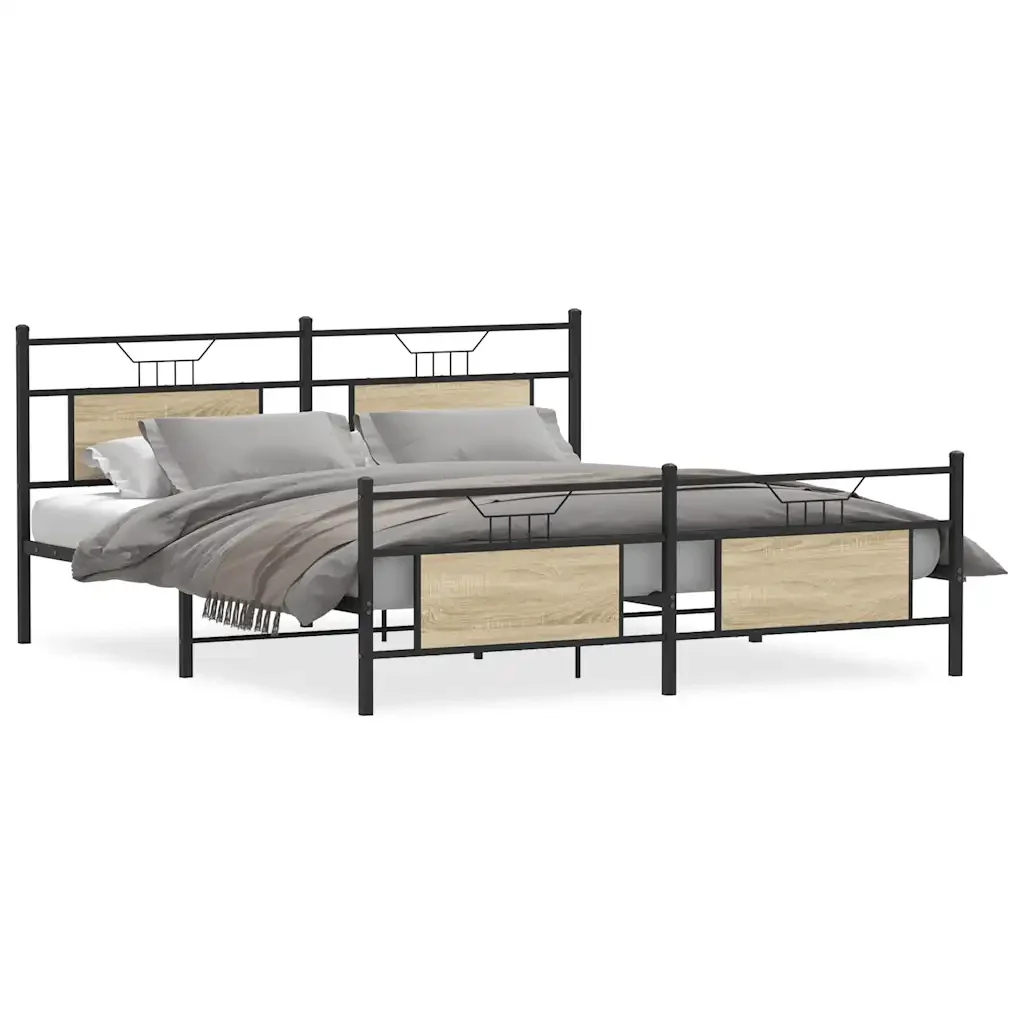 Letto matrimoniale | Letto per adulti | Giroletto senza Materaso in Metallo Rovere Sonoma 160x200 cm