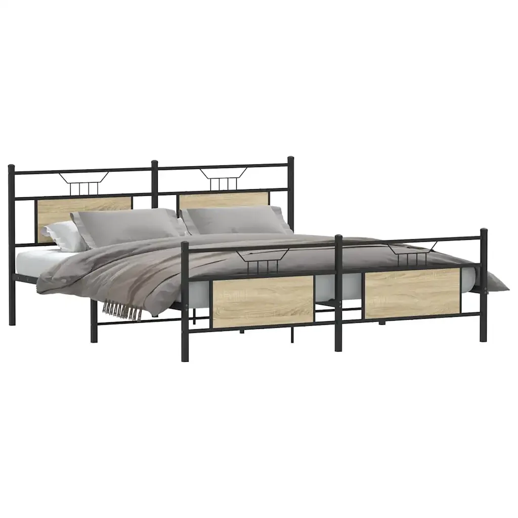 Letto matrimoniale | Letto per adulti | Giroletto senza Materaso in Metallo Rovere Sonoma 160x200 cm - Image 3
