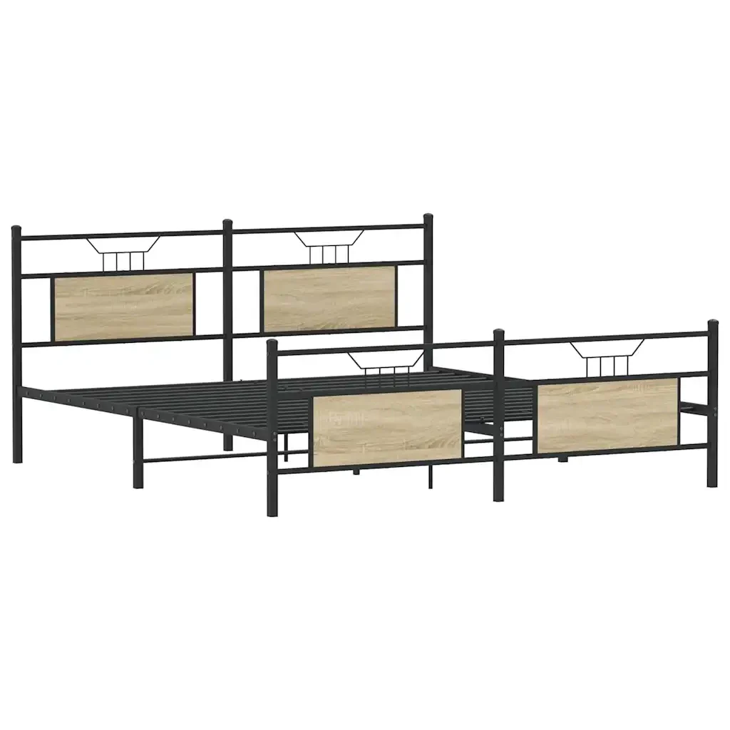 Letto matrimoniale | Letto per adulti | Giroletto senza Materaso in Metallo Rovere Sonoma 160x200 cm - Image 5