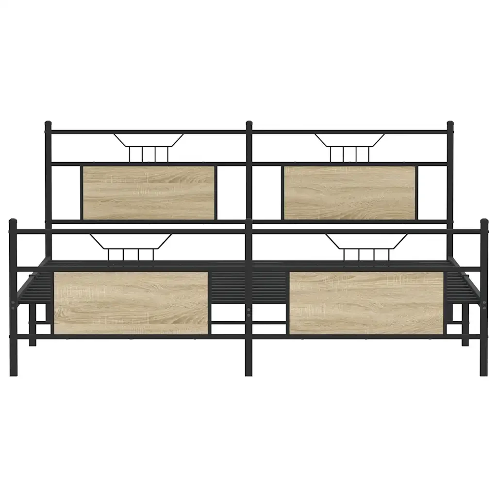 Letto matrimoniale | Letto per adulti | Giroletto senza Materaso in Metallo Rovere Sonoma 160x200 cm - Image 6