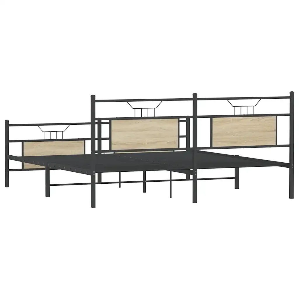 Letto matrimoniale | Letto per adulti | Giroletto senza Materaso in Metallo Rovere Sonoma 160x200 cm - Image 8
