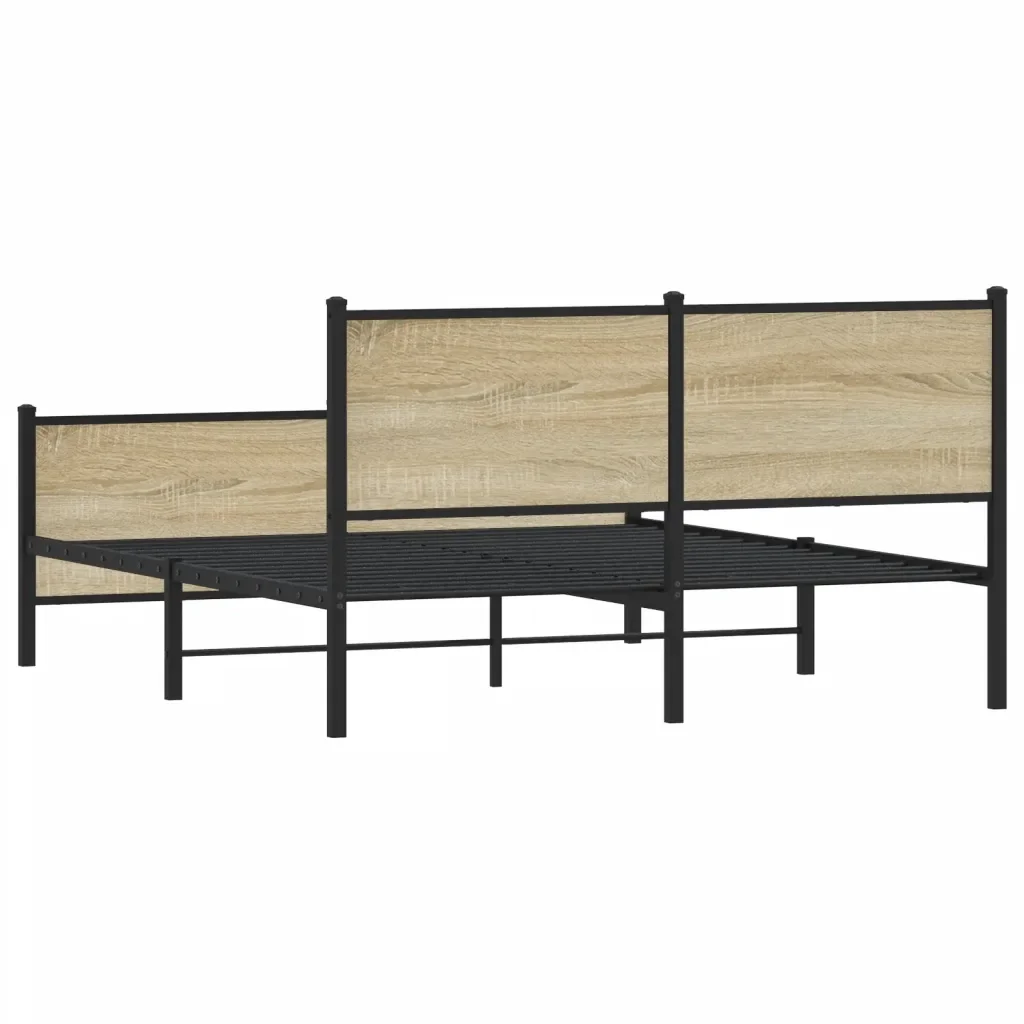 Letto matrimoniale | Letto per adulti | Giroletto senza Materaso in Metallo Rovere Sonoma 160x200 cm - Image 7