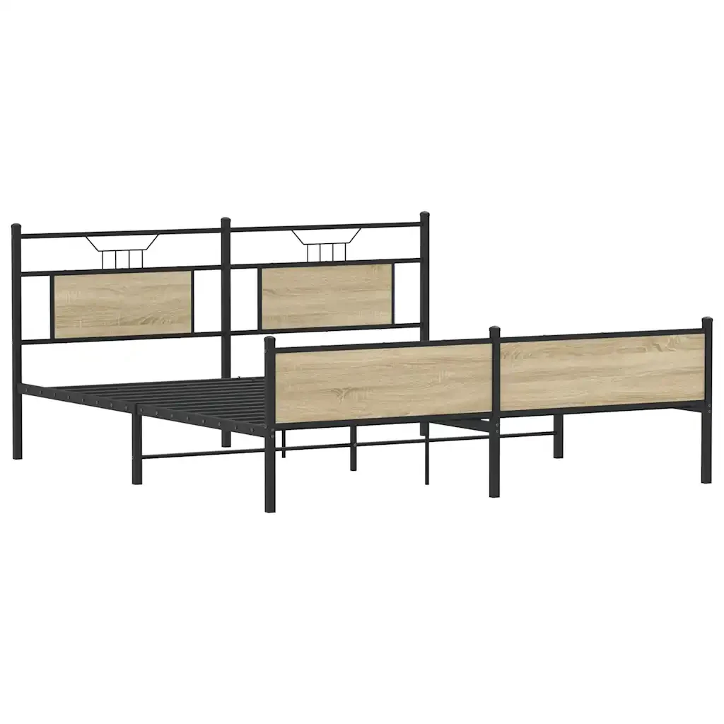 Letto matrimoniale | Letto per adulti | Giroletto senza Materaso in Metallo Rovere Sonoma 160x200 cm - Image 5