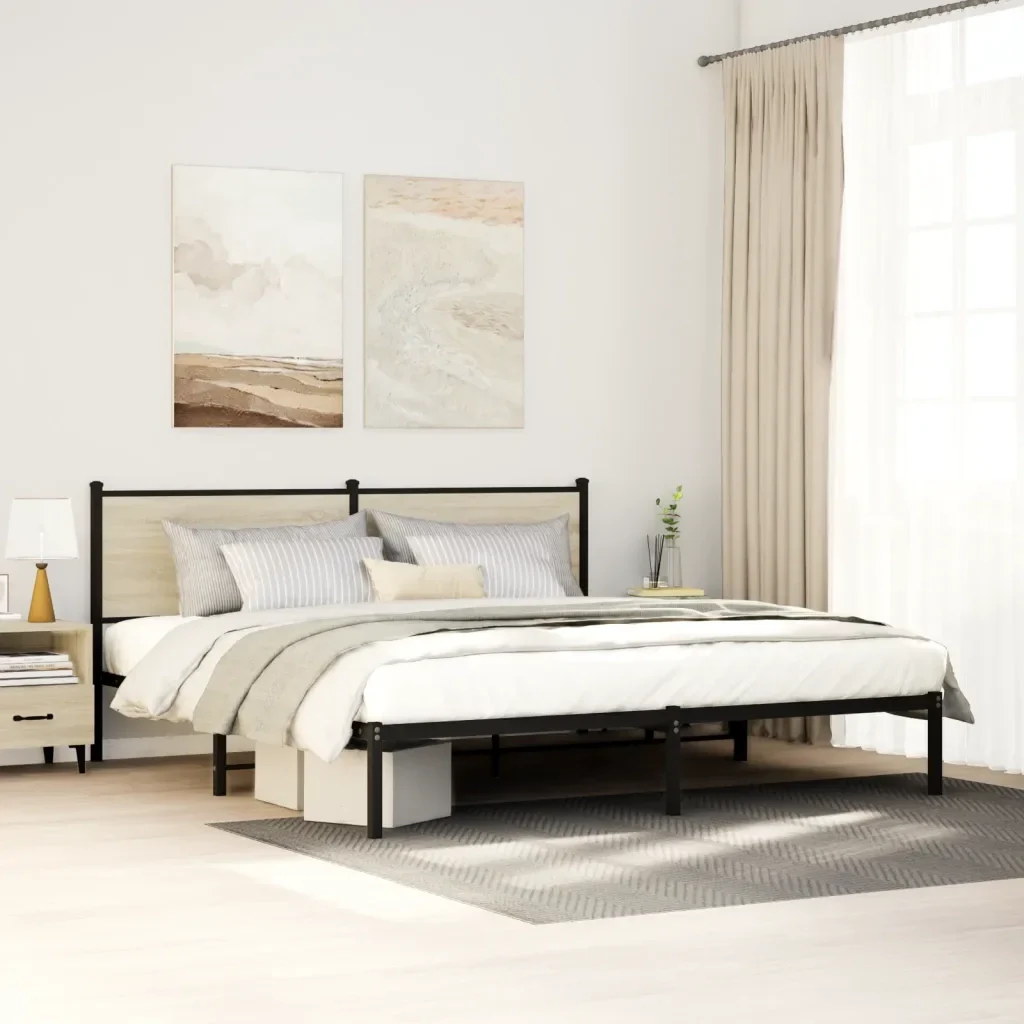Letto matrimoniale | Letto per adulti | Giroletto senza Materaso in Metallo Rovere Sonoma 160x200 cm - Image 2