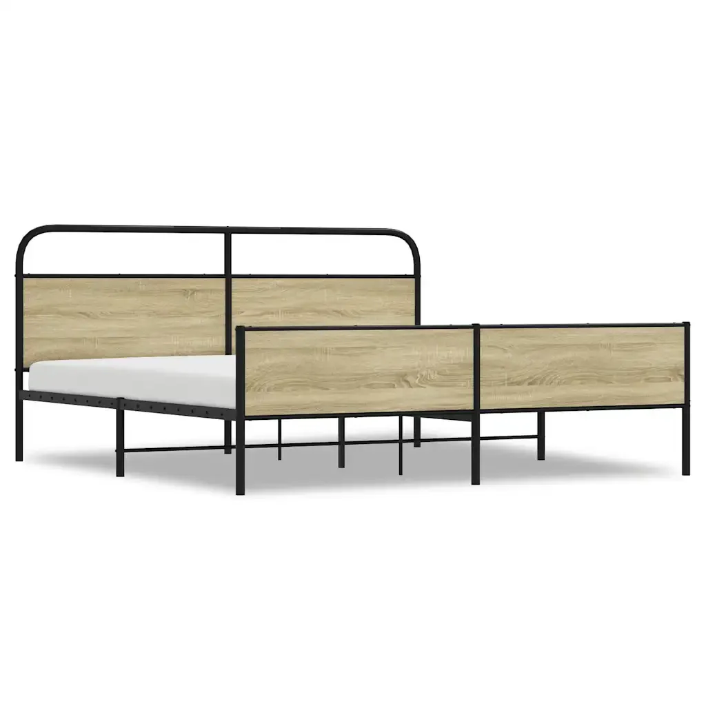 Letto matrimoniale | Letto per adulti | Giroletto senza Materaso in Metallo Rovere Sonoma 180x200 cm